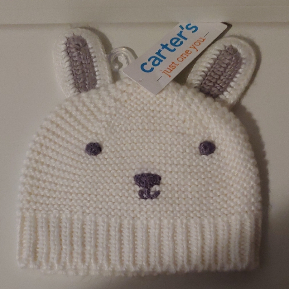Carter's White and Gray Bunny Knit Hat